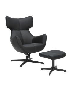 Chris lounge stol + skammel 
sort læder    metal ben 