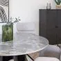 Brito spisebord ø120cm 
marmor look grå melamin
sort fod 